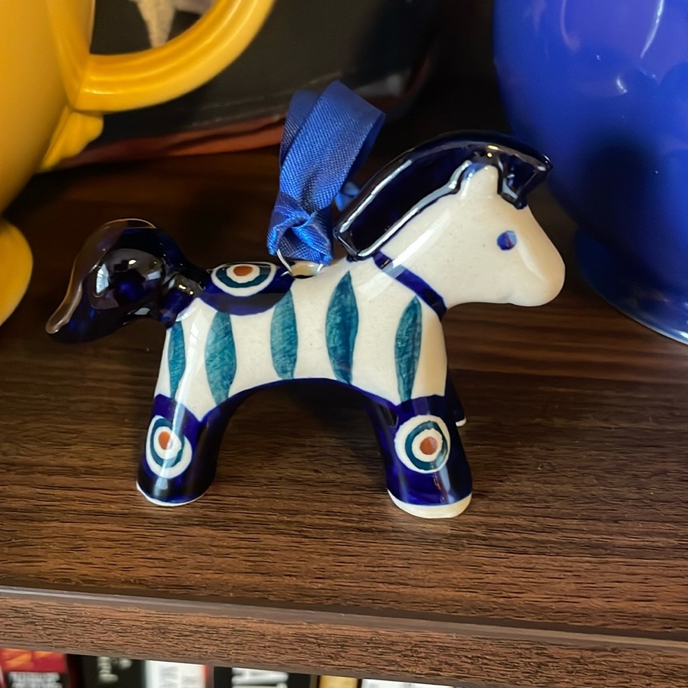 Polish pottery horse ornament